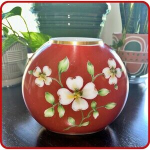 Burnt-Orange Milk Glass Vase w/ Dogwood Flower Pattern by Deluxe Inc USA